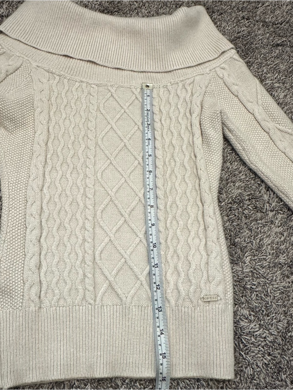 Guess Off-the-Shoulder Cable Knit Sweater - Cream - Picture 6 of 8